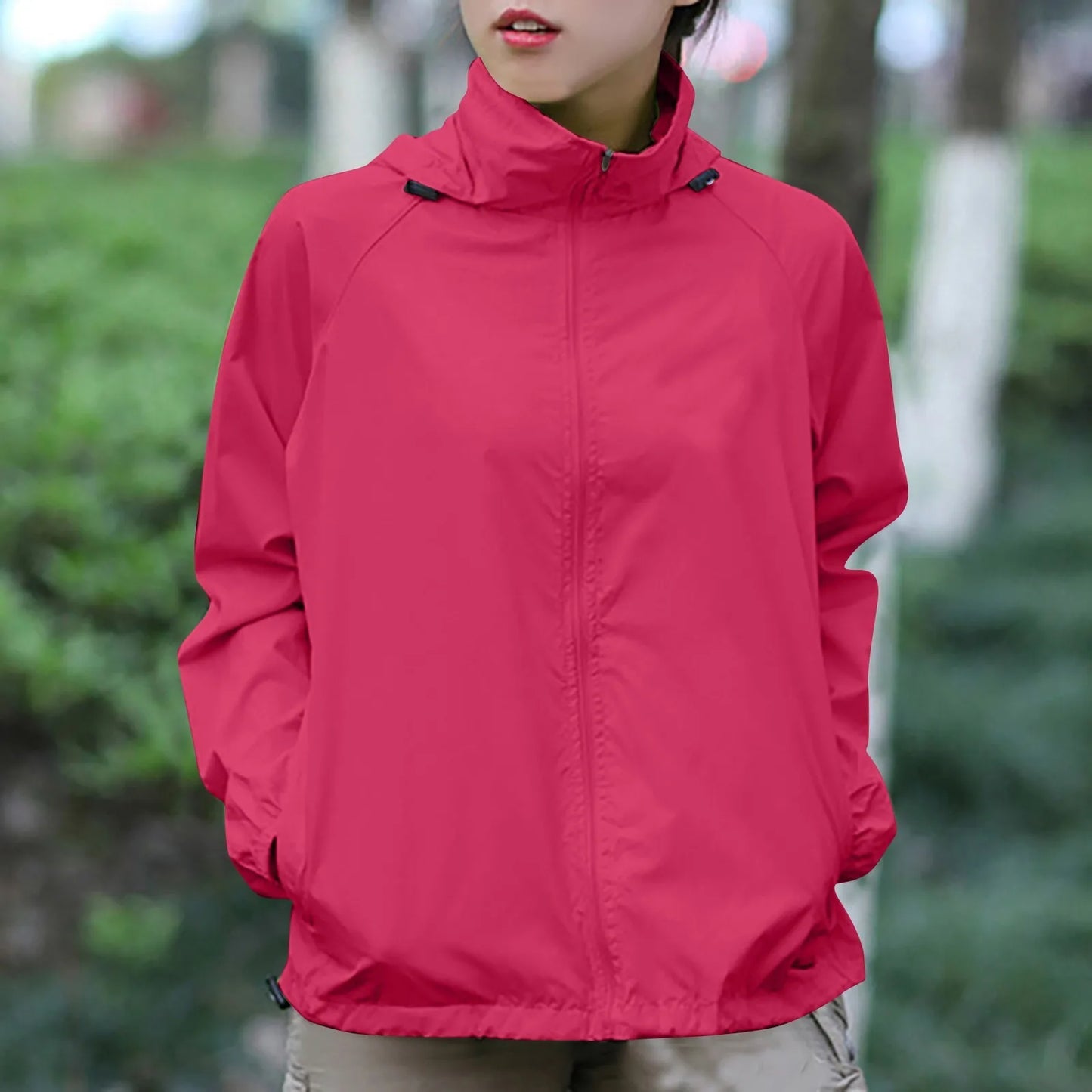 Fashionable And Basics Solid Colored Hooded Long Sleeved Jacket