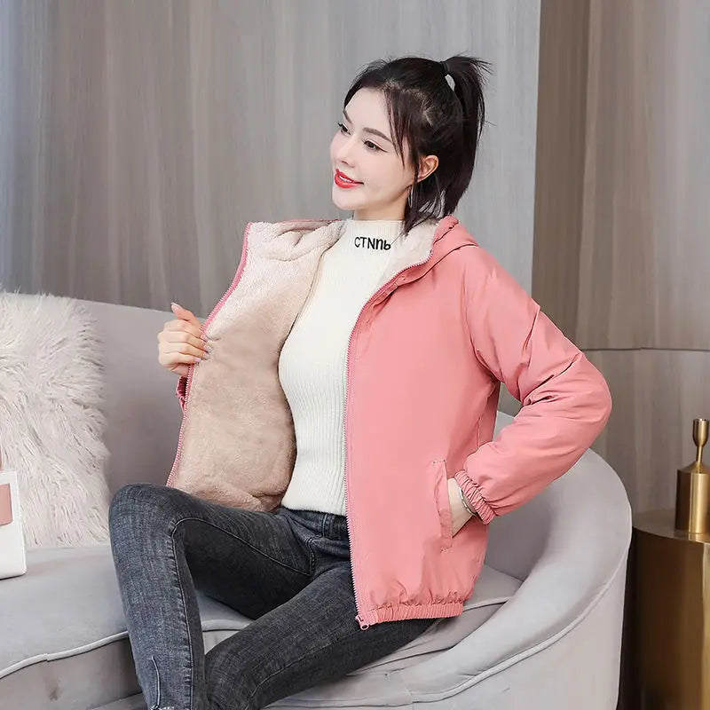 Women's Fleece Coat Winter Warm Thicken Windbreaker Hooded Jackets