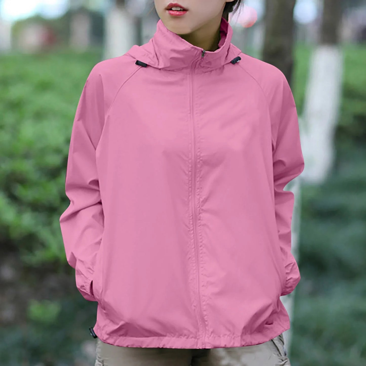 Fashionable And Basics Solid Colored Hooded Long Sleeved Jacket