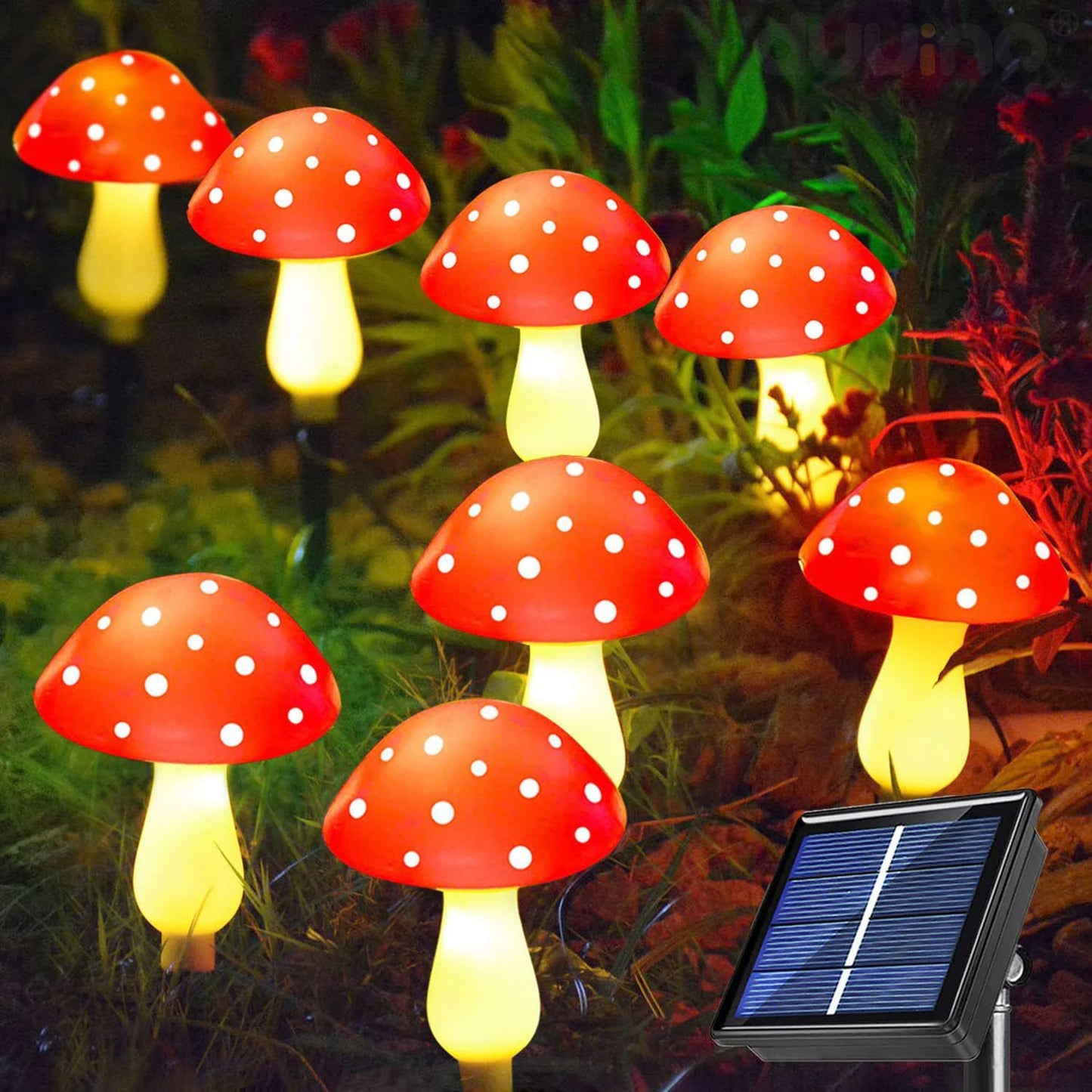 12LEDS Solar Panel Mushroom waterproof Fairy Light Garden Party Decoration