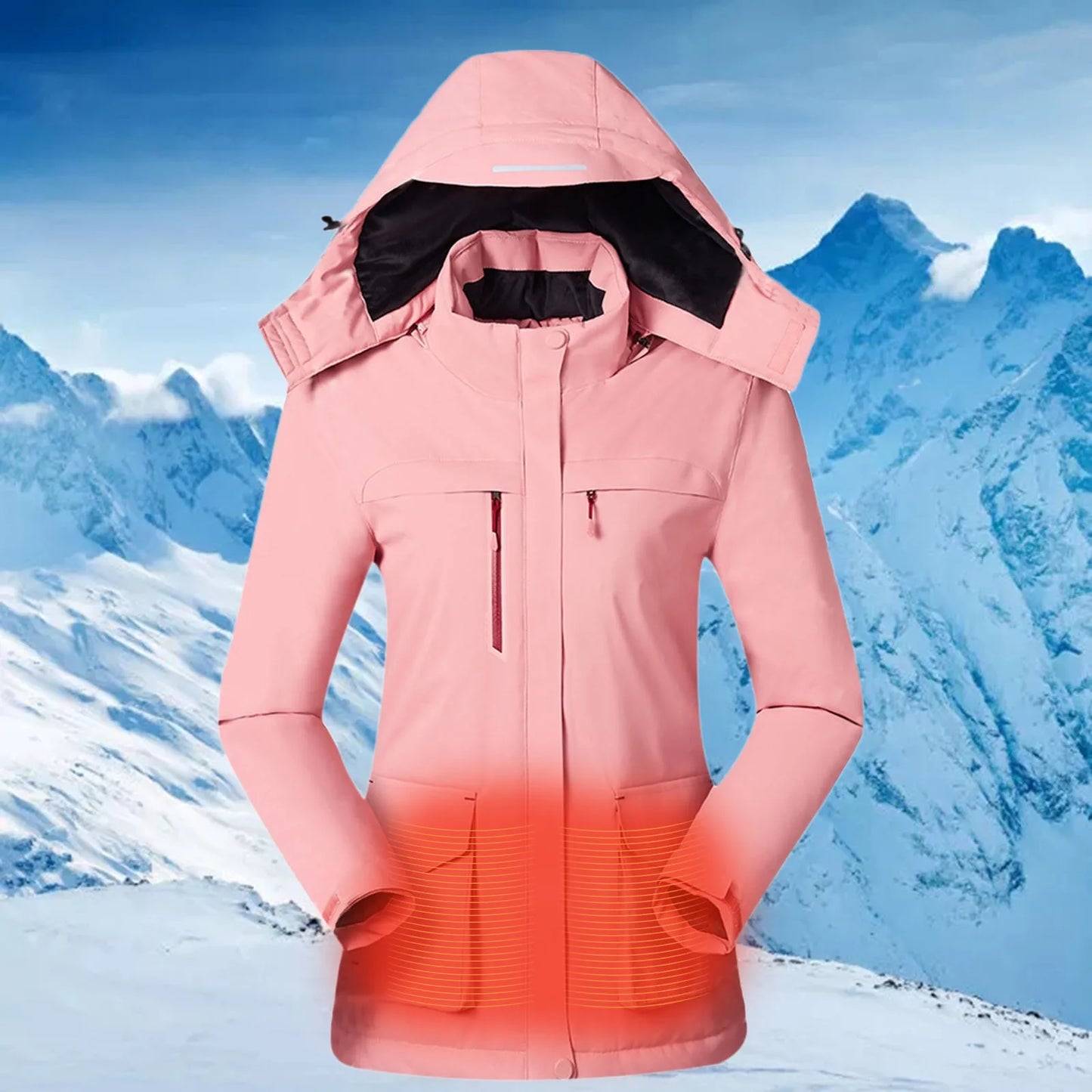 Women's Causal Heated Coat With 3 Heating Area Cotton Padded Warm Windprood Heated Outdoor Mountaineering Hiking Zipper Parkas