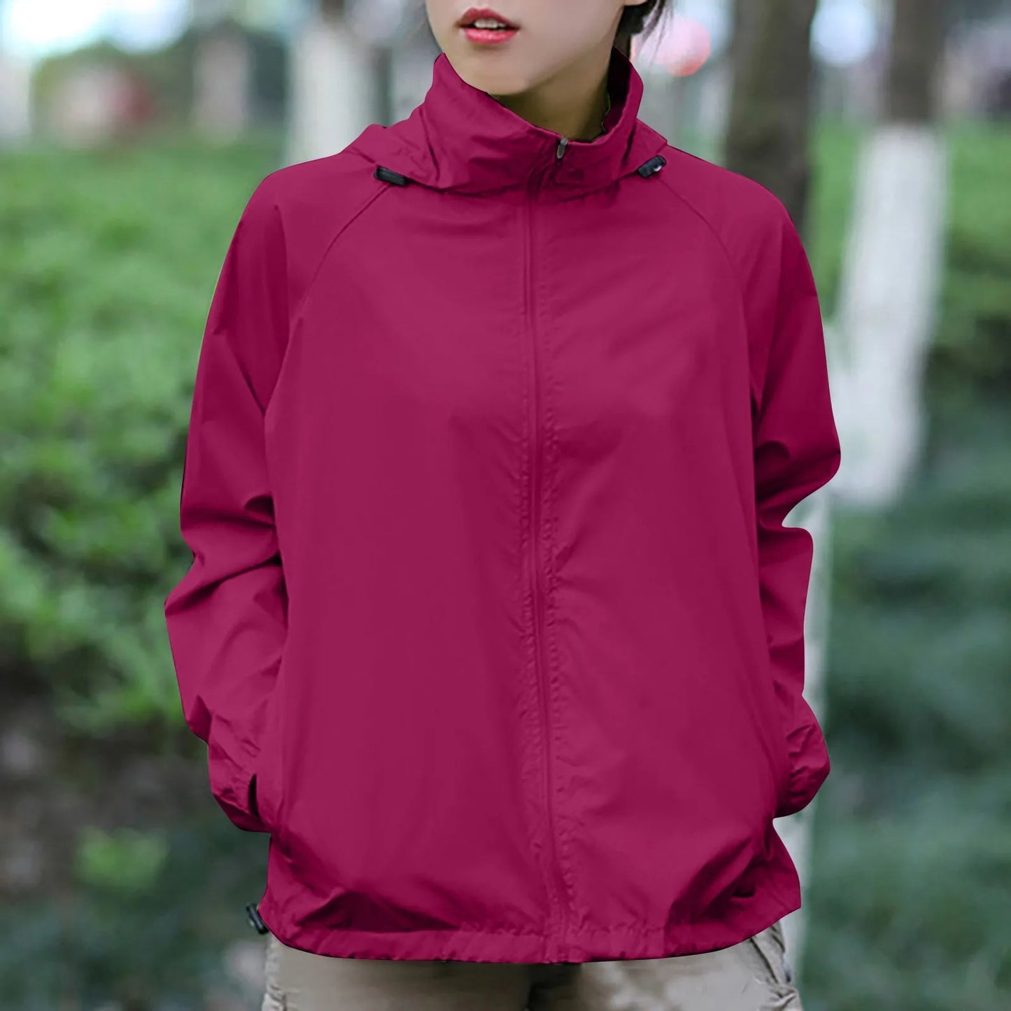 Fashionable And Basics Solid Colored Hooded Long Sleeved Jacket