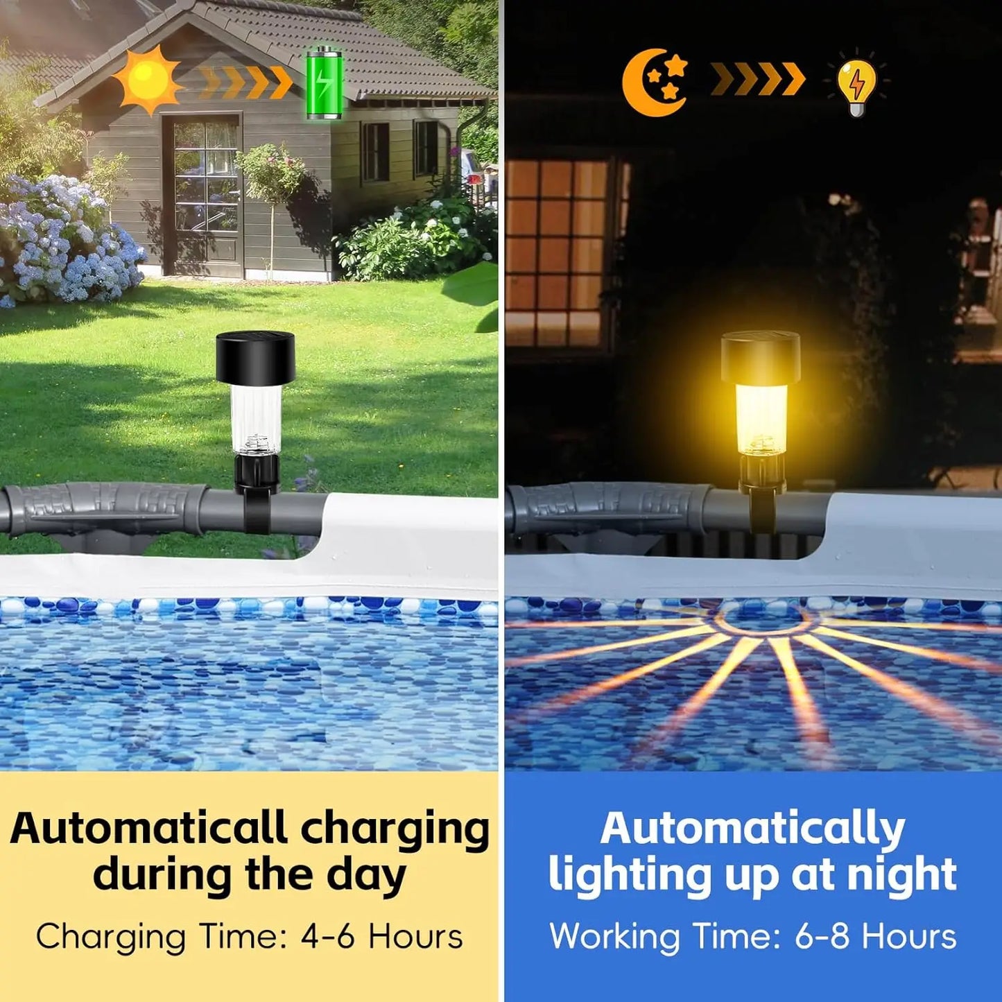6 Pack Solar Pool Lights - Waterproof LED Lights for Pool Decoration,Outdoor Swimming Pool Accessories with Warm White Lights