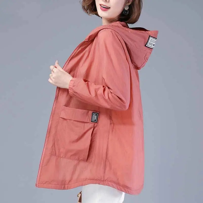 Women's Spring and Summer Plus Size Hooded Jacket Mid-length