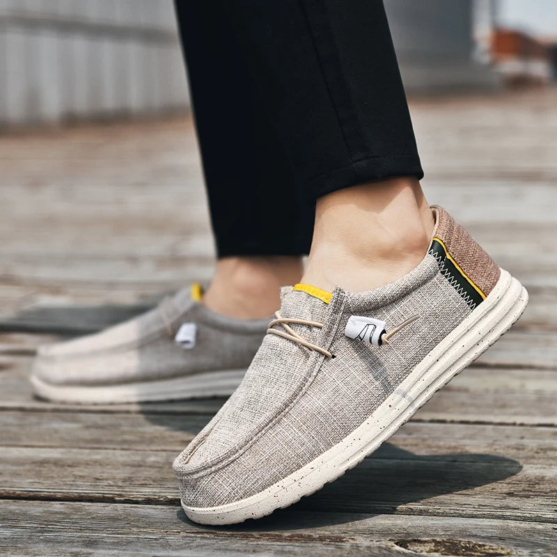 Men Casual Canvas Shoes Mens Loafers Breathable Slip on Flats Male Vulcanized Shoes Driving Shoes Plus Size 48 Walking shoe