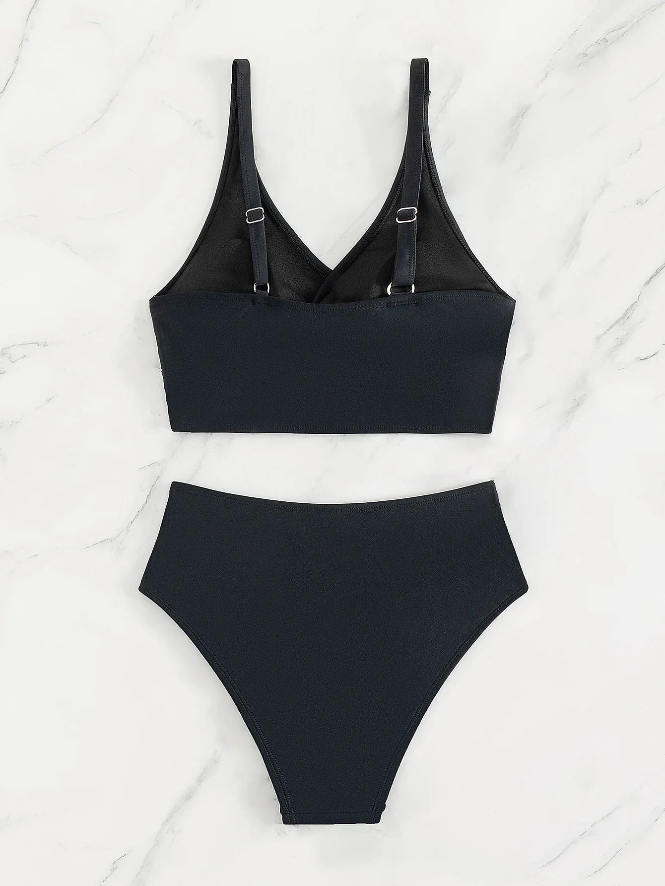 Summer Women V Neck Black Bikini Set High Waist