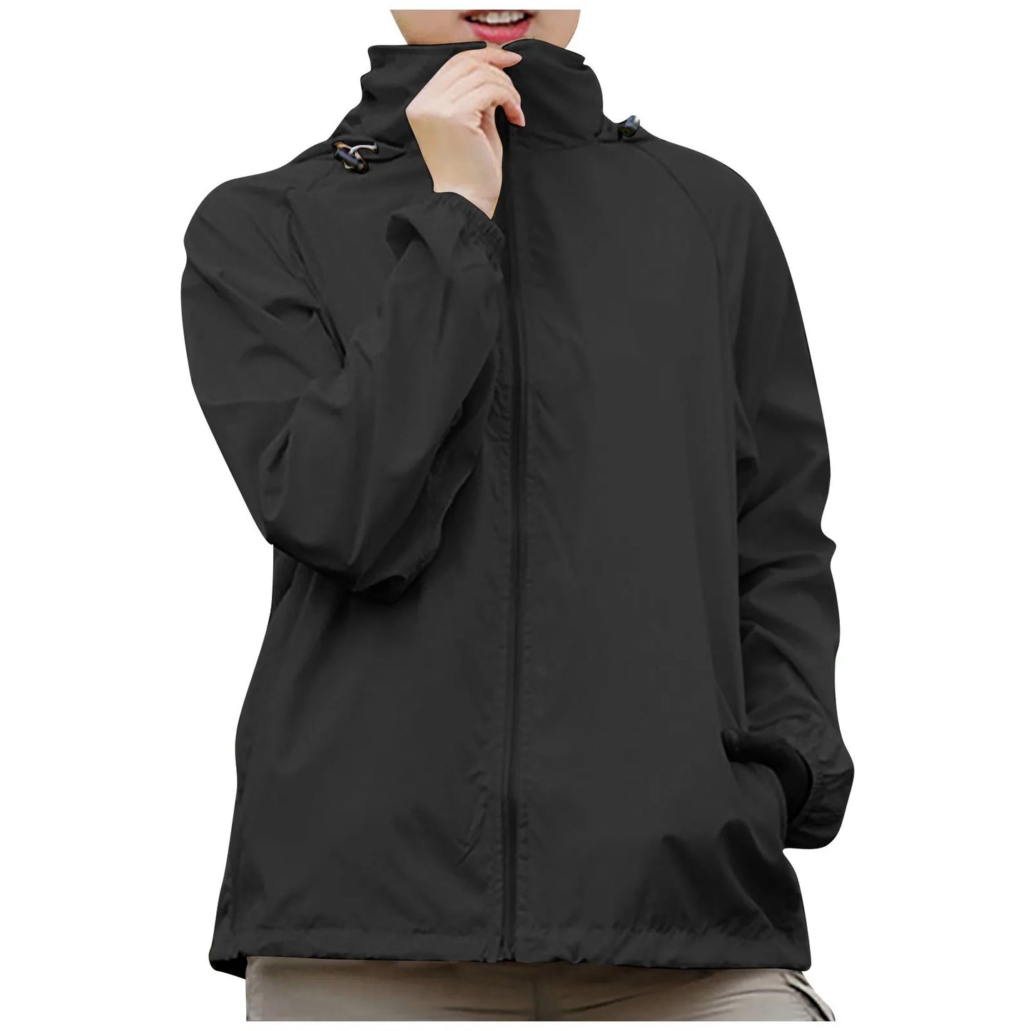 Fashionable And Basics Solid Colored Hooded Long Sleeved Jacket