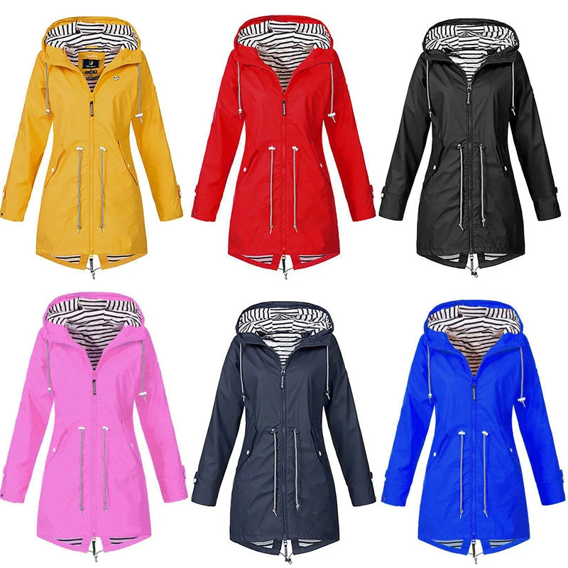 Women Fashion Raincoat Windproof Jacket Hiking Lightweight