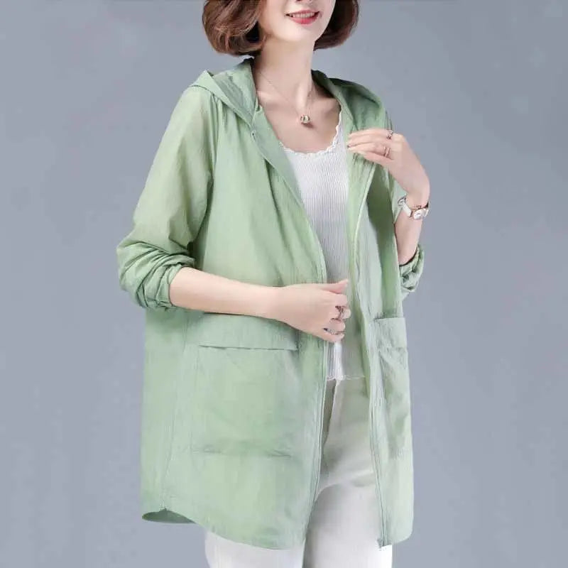 Women's Spring and Summer Plus Size Hooded Jacket Mid-length