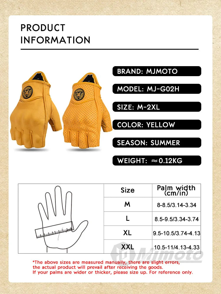 MJMOTO Retro Leather Motorcycle Half Finger Gloves