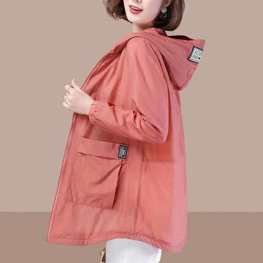 Women's Spring and Summer Plus Size  Hooded Jacket Mid-length
