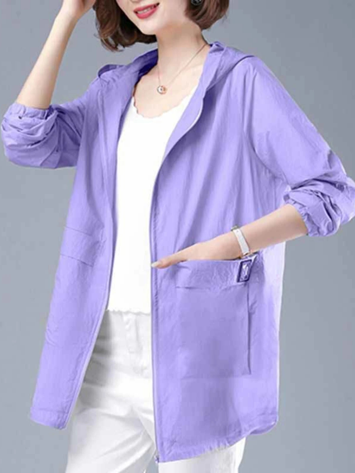 Women's Spring and Summer Plus Size  Hooded Jacket Mid-length