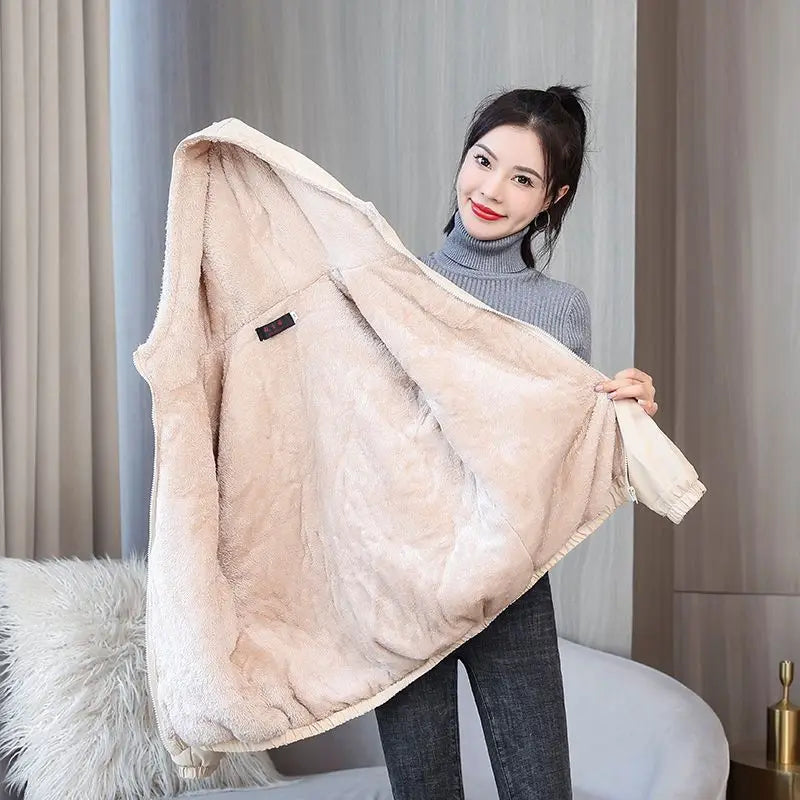 Women's Fleece Coat Winter Warm Thicken Windbreaker  Hooded Jackets