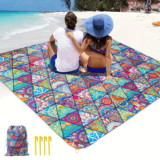 1pc Waterproof Nylon Picnic Blanket - Portable Folding Beach Mat