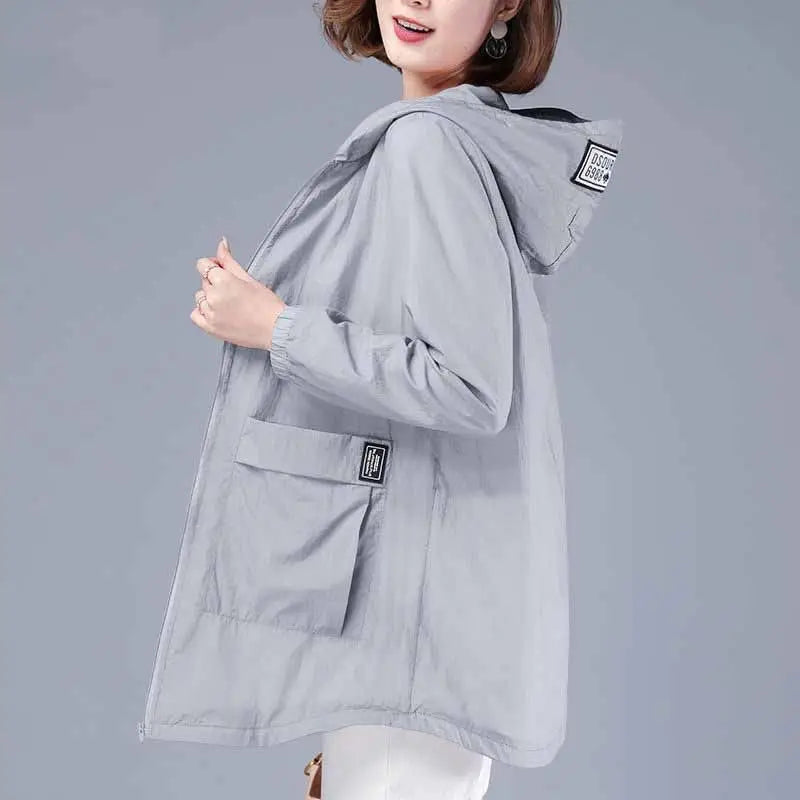 Women's Spring and Summer Plus Size  Hooded Jacket Mid-length
