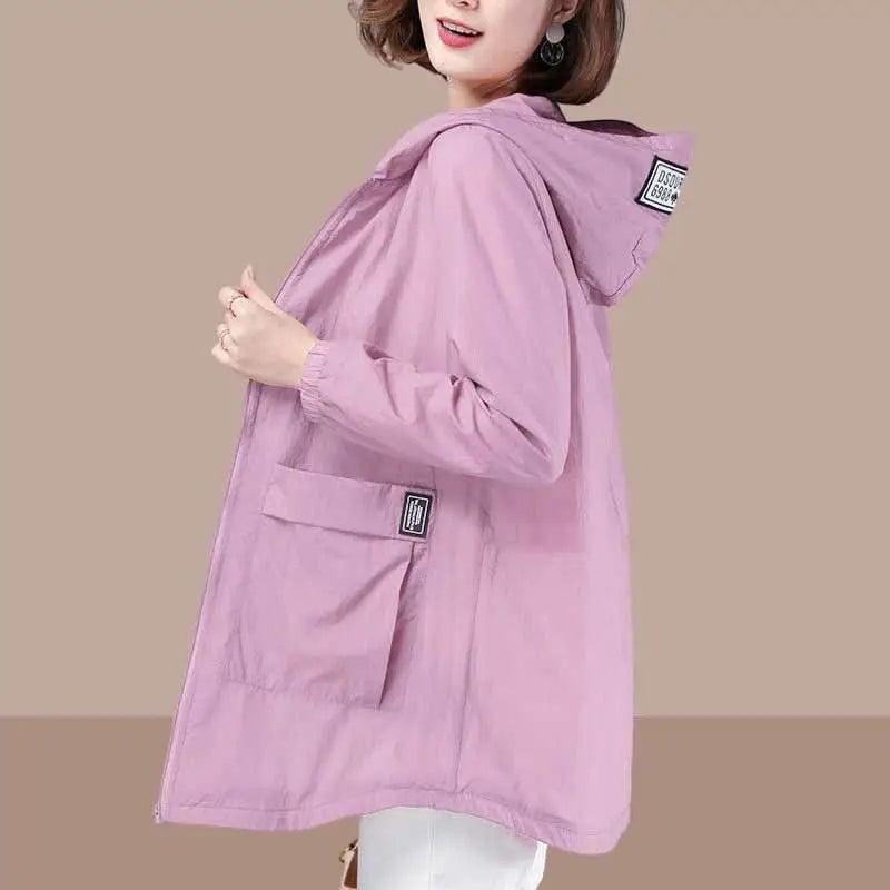 Women's Spring and Summer Plus Size  Hooded Jacket Mid-length