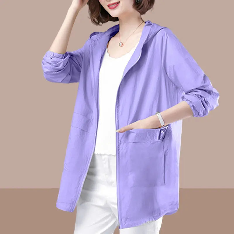 Women's Spring and Summer Plus Size  Hooded Jacket Mid-length