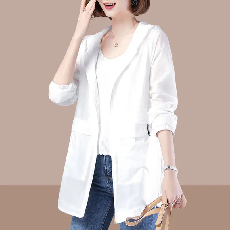 Women's Spring and Summer Plus Size  Hooded Jacket Mid-length