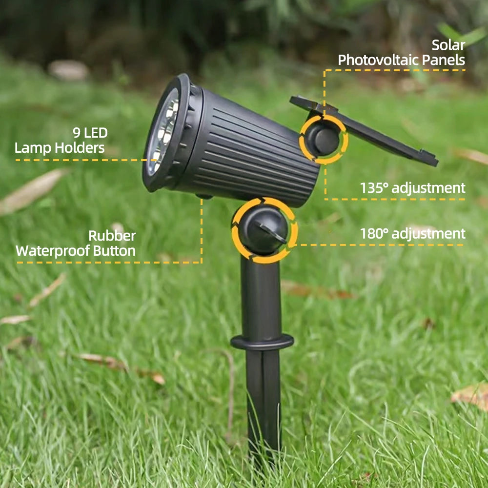 9 LED Solar Spot Lights IP65 Waterproof , Lights Brightness Adjustable