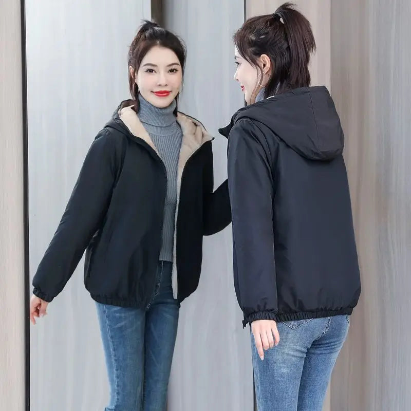 Women's Fleece Coat Winter Warm Thicken Windbreaker  Hooded Jackets