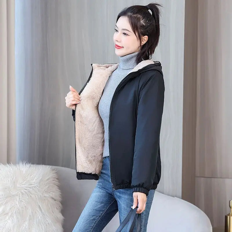 Women's Fleece Coat Winter Warm Thicken Windbreaker  Hooded Jackets