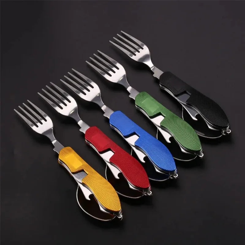 Stainless Steel foldable cutlery 4 In 1 Outdoor Picnic Tableware