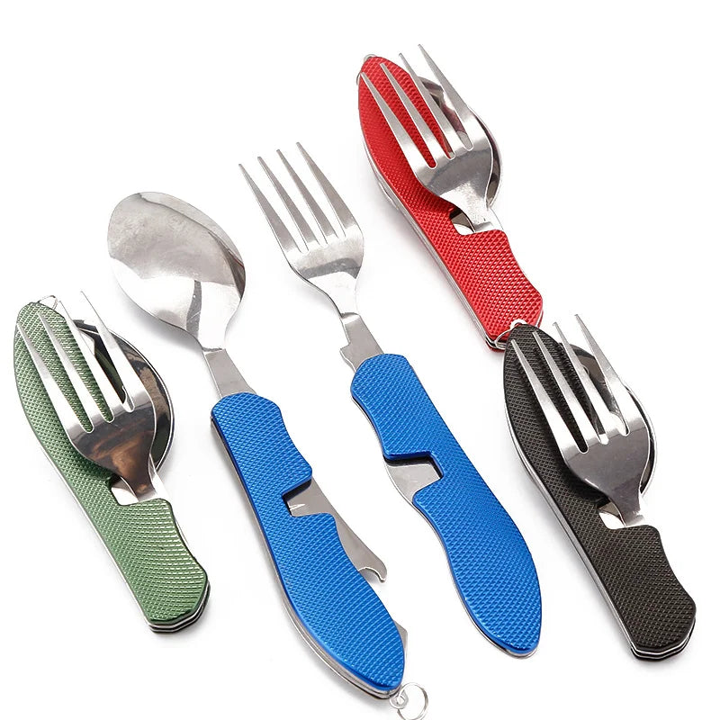 Stainless Steel foldable cutlery 4 In 1 Outdoor Picnic Tableware