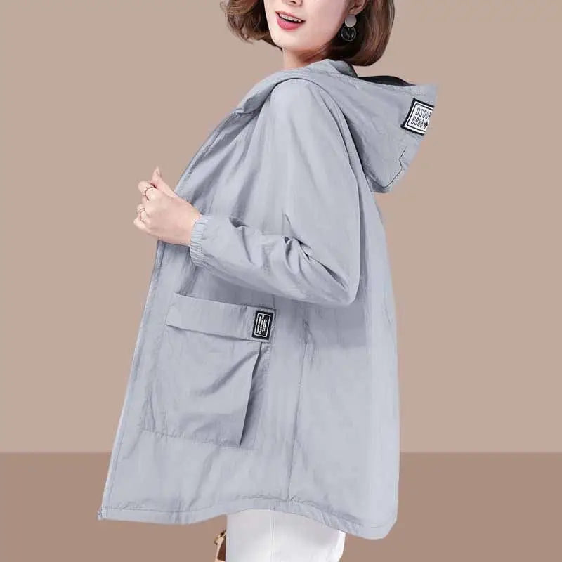 Women's Spring and Summer Plus Size  Hooded Jacket Mid-length