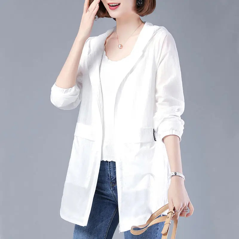 Women's Spring and Summer Plus Size  Hooded Jacket Mid-length