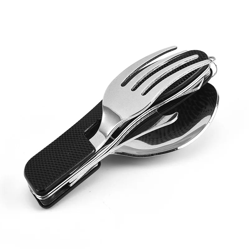 Stainless Steel foldable cutlery 4 In 1 Outdoor Picnic Tableware