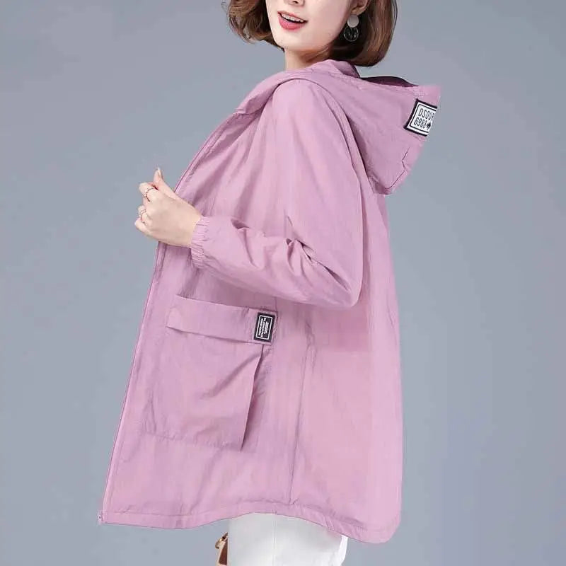 Women's Spring and Summer Plus Size  Hooded Jacket Mid-length