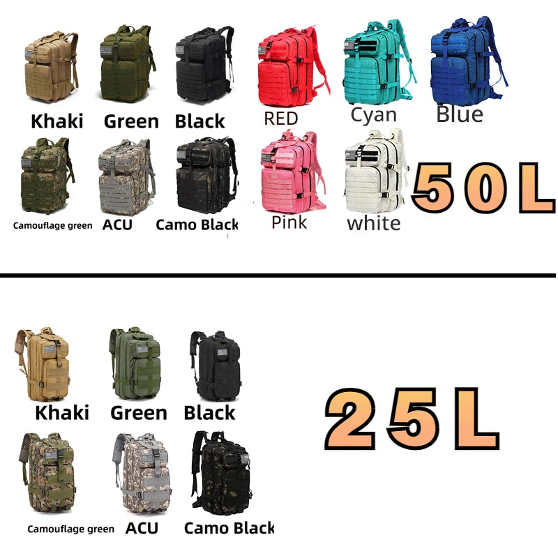 25L/50L 1000D Nylon Waterproof  Backpack Outdoor Rucksacks