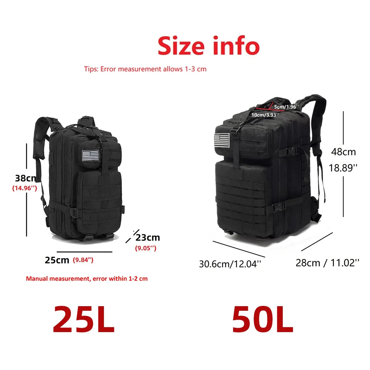 25L/50L 1000D Nylon Waterproof  Backpack Outdoor Rucksacks