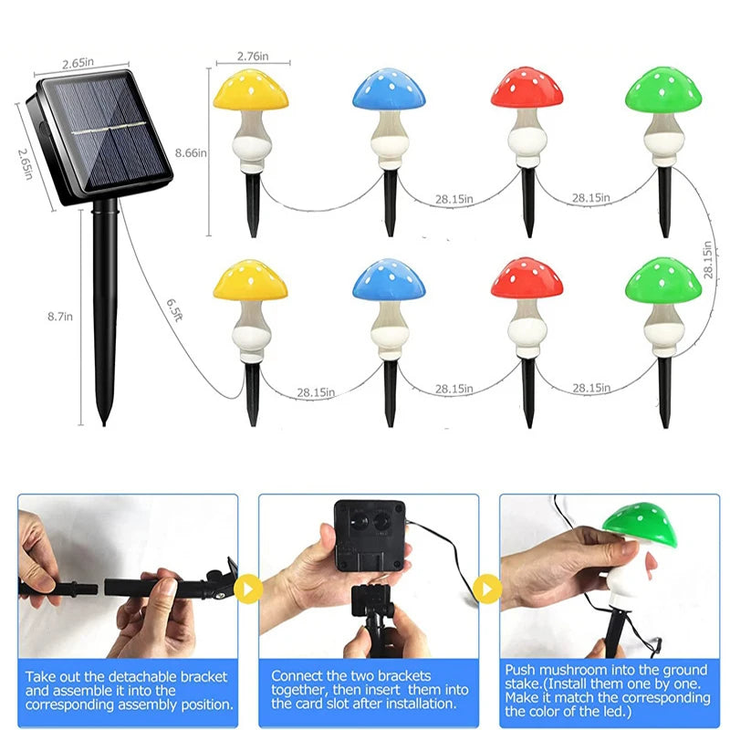 12LEDS Solar Panel Mushroom waterproof Fairy Light Garden  Party Decoration