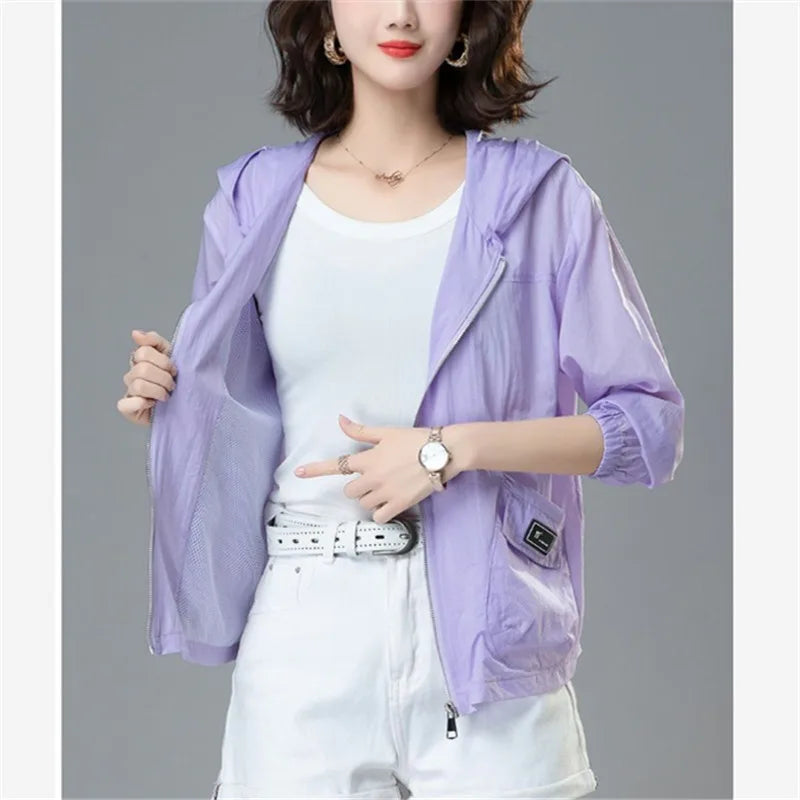 Hooded Jacket Women Breathable Sun Protection Clothing