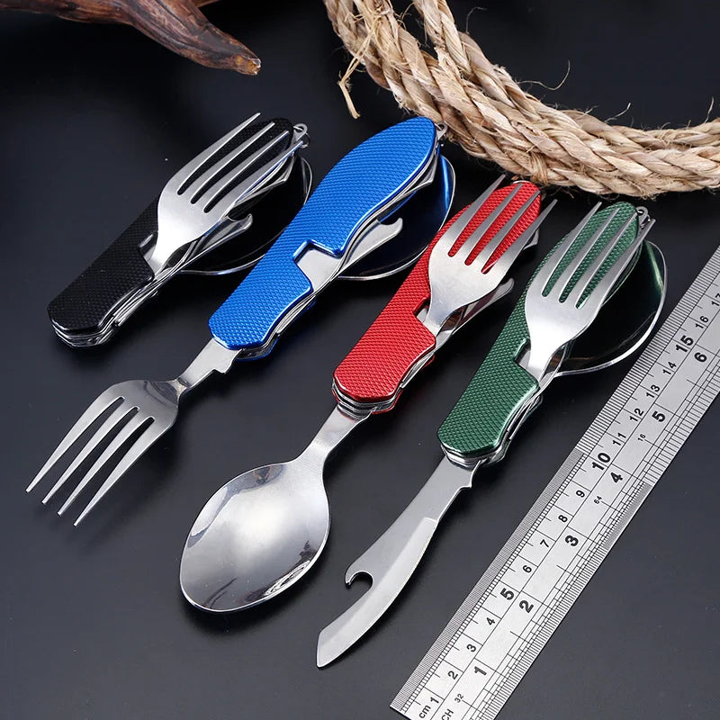 Stainless Steel foldable cutlery 4 In 1 Outdoor Picnic Tableware