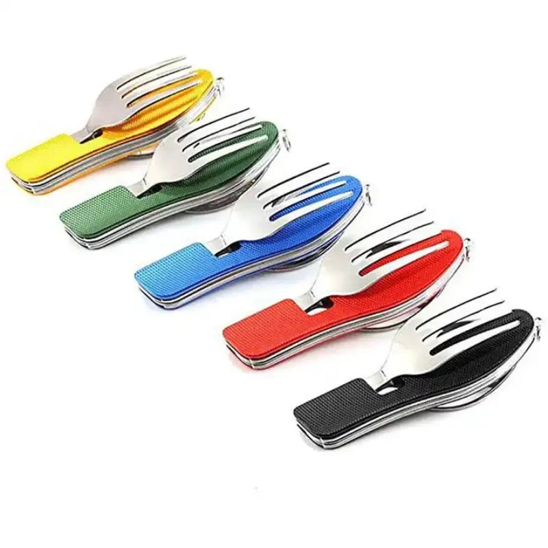 Stainless Steel foldable cutlery 4 In 1 Outdoor Picnic Tableware