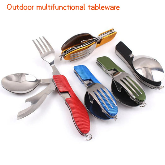 Stainless Steel foldable cutlery 4 In 1 Outdoor Picnic Tableware