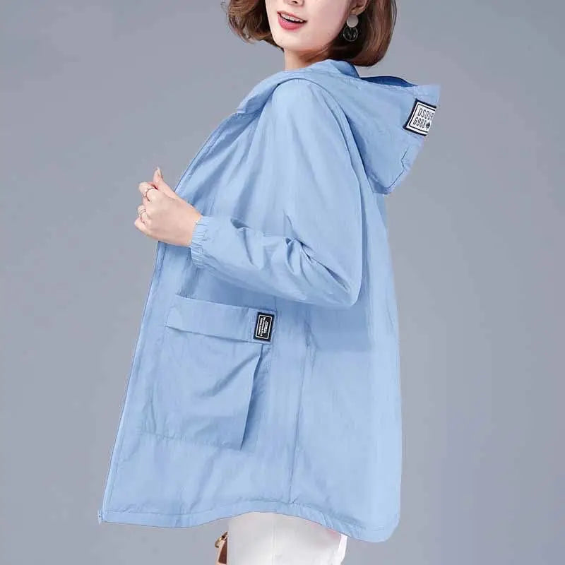 Women's Spring and Summer Plus Size  Hooded Jacket Mid-length
