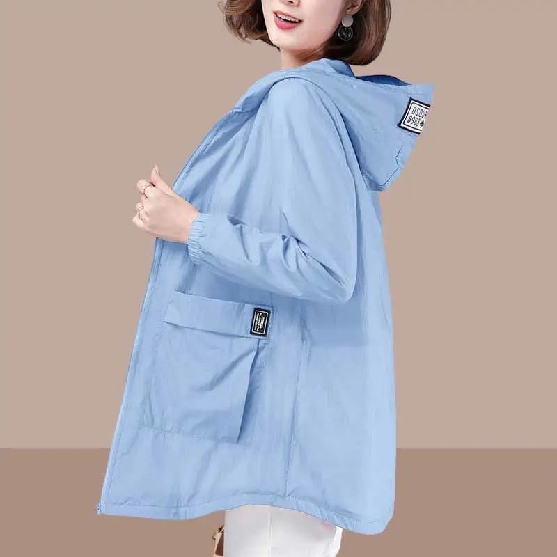 Women's Spring and Summer Plus Size  Hooded Jacket Mid-length